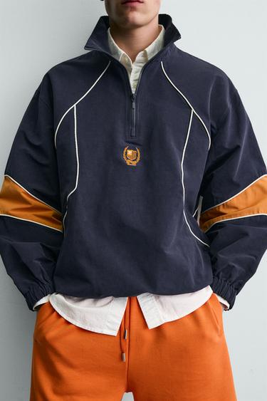 COLOUR BLOCK TECHNICAL QUARTER-ZIP SWEATSHIRT - Navy blue by Zara - Image 5