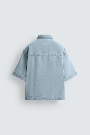 SHORT SLEEVE DENIM SHIRT - Sky blue by Zara - Image 7