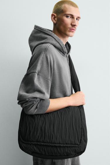 Zara 絎縫尼龍單肩包 - 黑色