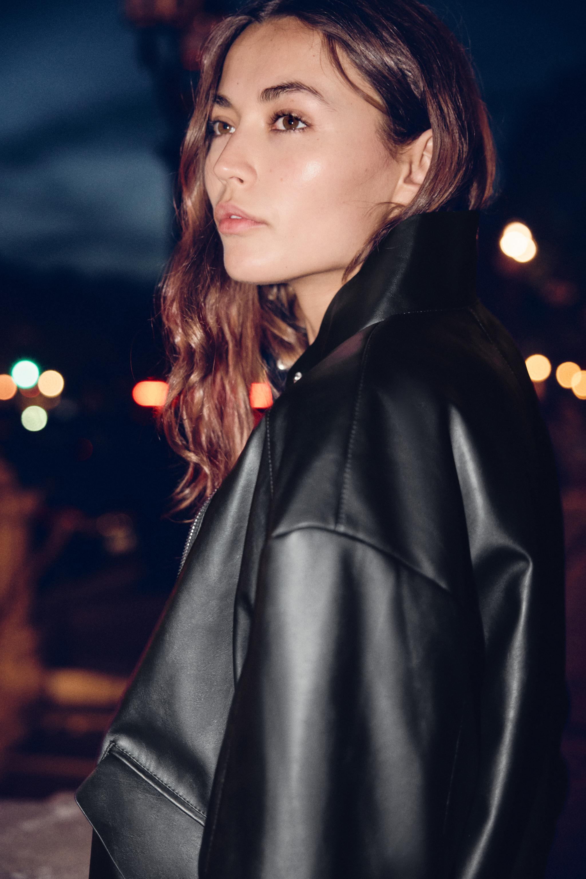 FAUX LEATHER HIGH-COLLAR JACKET
