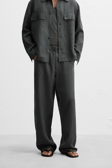 100% HEMP RELAXED FIT TROUSERS - Anthracite grey by Zara - Image 1