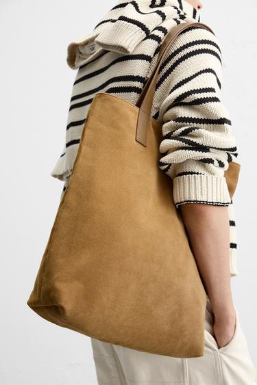 LEATHER SHOPPER BAG - Brown by Zara - Image 1