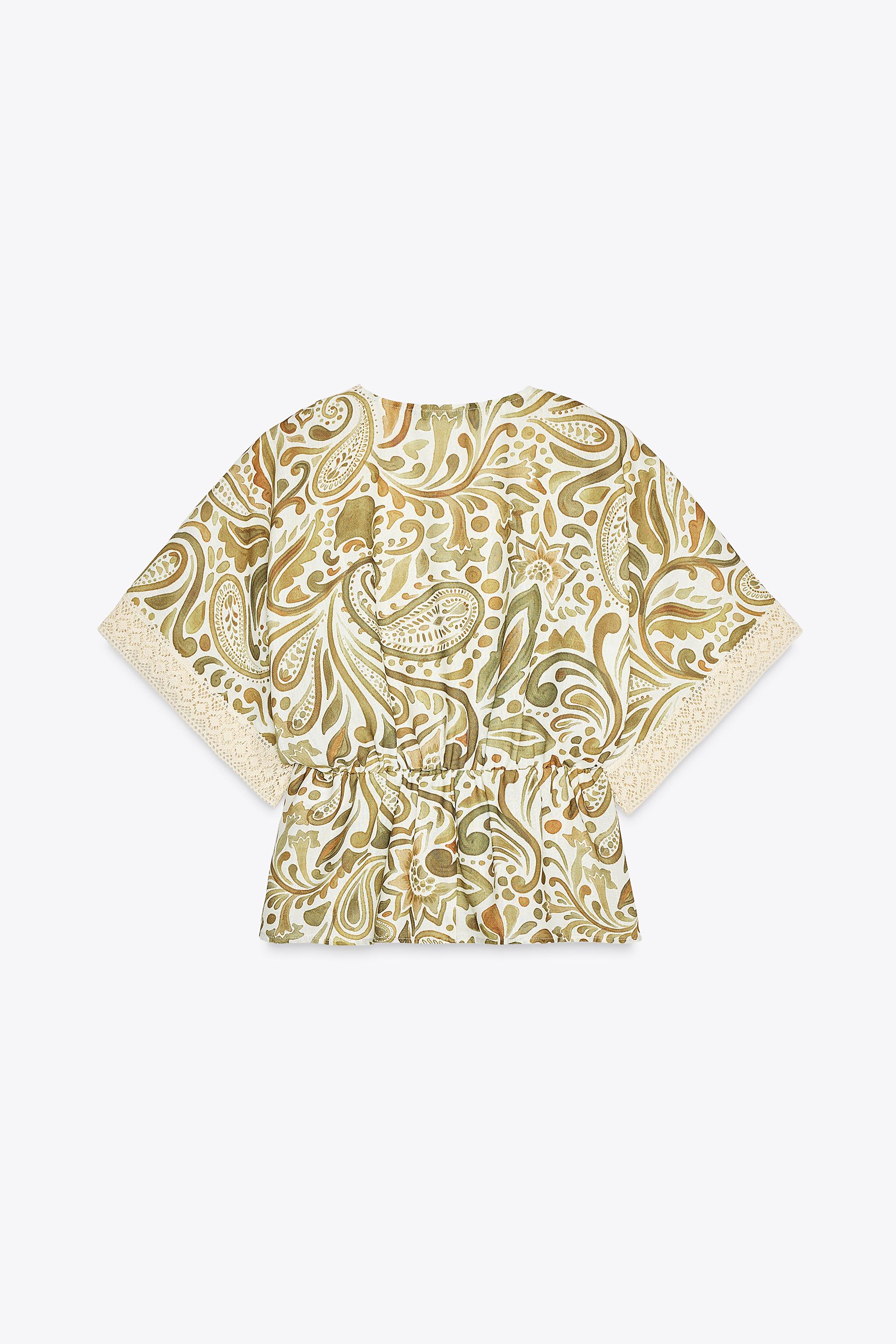 CROCHET TRIM PRINT TOP