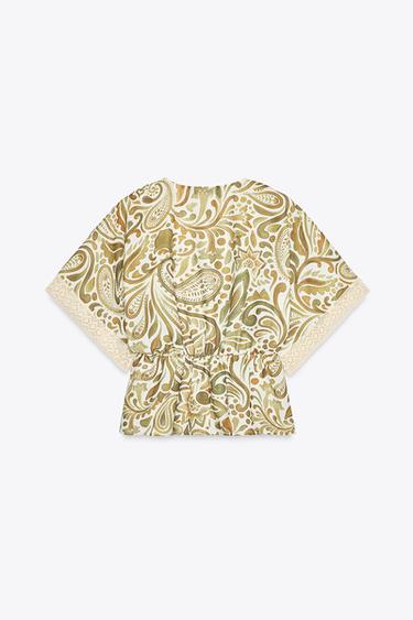 PRINTED TOP WITH CROCHET TRIM - Multicoloured by Zara - Image 6