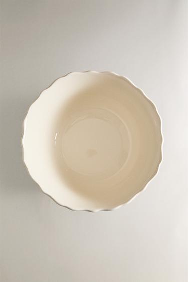 EARTHENWARE SALAD BOWL WITH RAISED-DESIGN EDGE - Ecru by Zara - Image 3