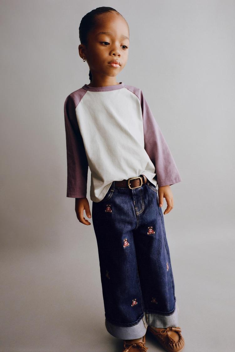 Jeans wide leg bordado osos