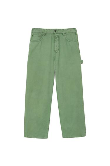 RELAXED FIT CARPENTER TROUSERS WITH POCKET - GREEN by Zara