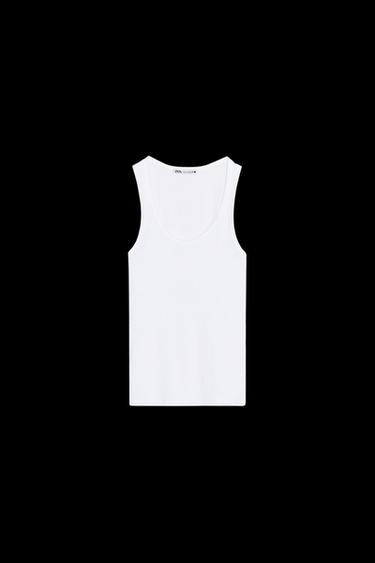 Zara SLEEVELESS RIBBED COTTON T-SHIRT - White - Image 0