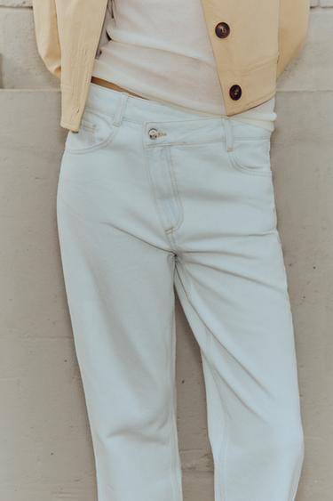 Zara Z1975 STRAIGHT HIGH-WAISTED CROSSOVER JEANS - Blue