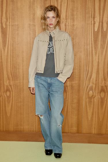CHAQUETA EFECTO LAVADO TACHAS - Beige claro de Zara