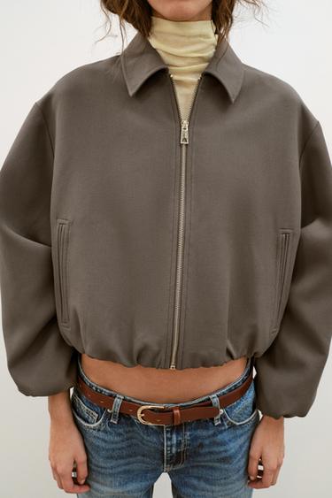 VESTE BALLON ZIPPÉE - Kaki clair de Zara - Image 3