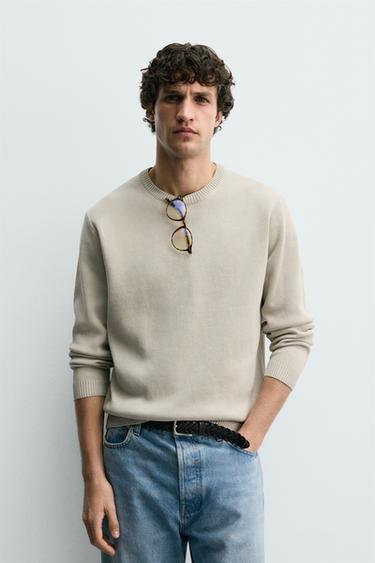 TEXTURED COTTON JUMPER - Stone by Zara