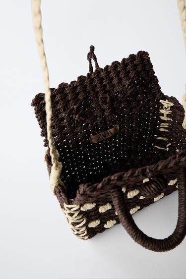 RAFFIA EFFECT POLKA DOT CROSSBODY BAG - Brown by Zara - Image 3