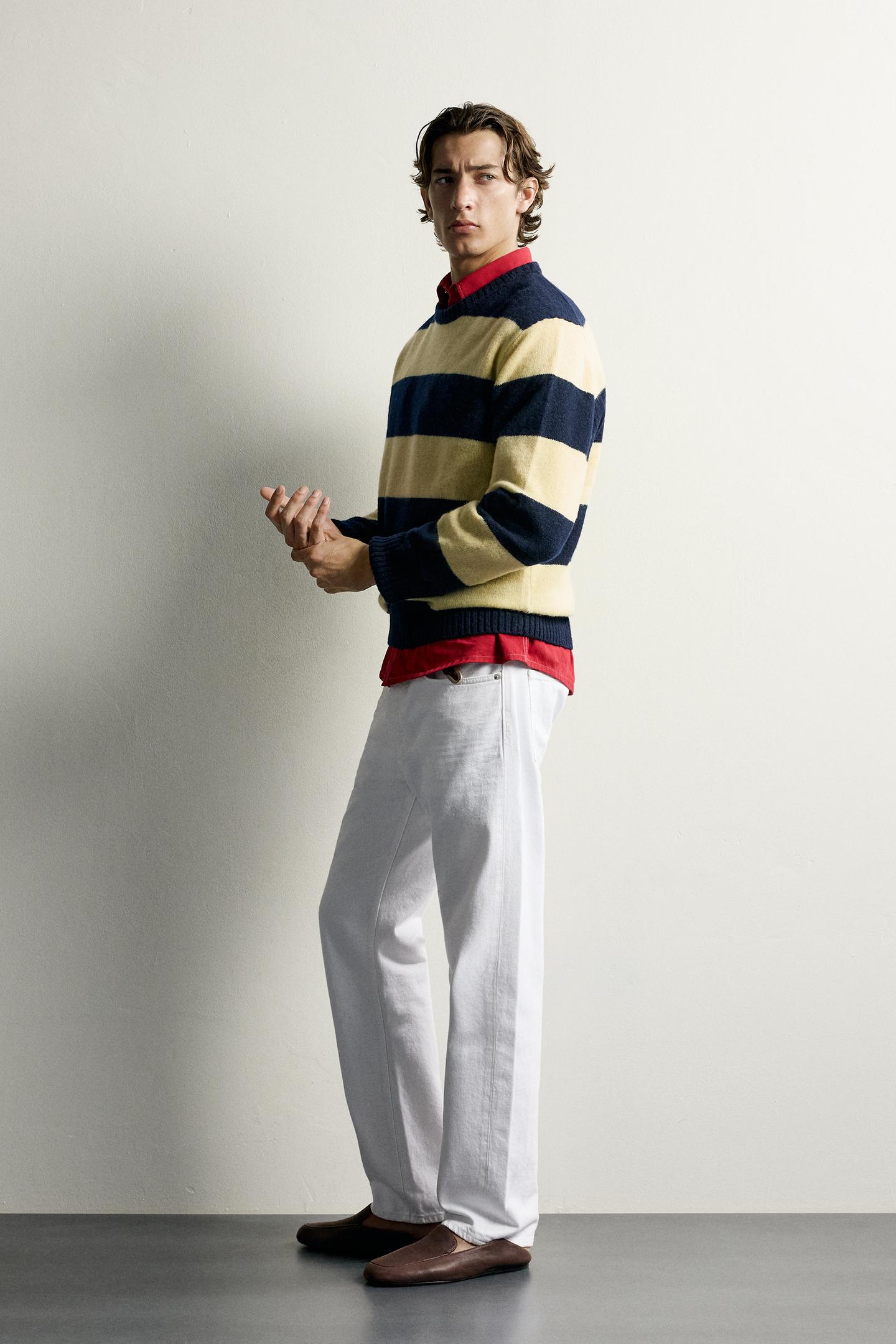 Мужской свитер Zara 100% Wool Striped, цвет: Полосатый — фото 4