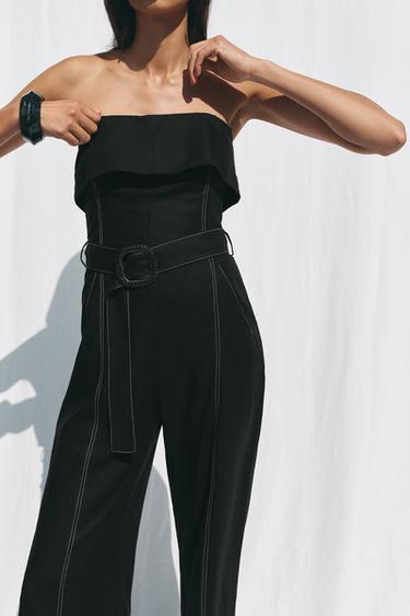 COMBINAISON BUSTIER AVEC LIN - Noir de Zara - Image 3