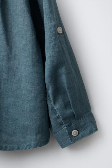 CHEMISE À CAPUCHE 100% LIN - Bleu pétrole de Zara - Image 4