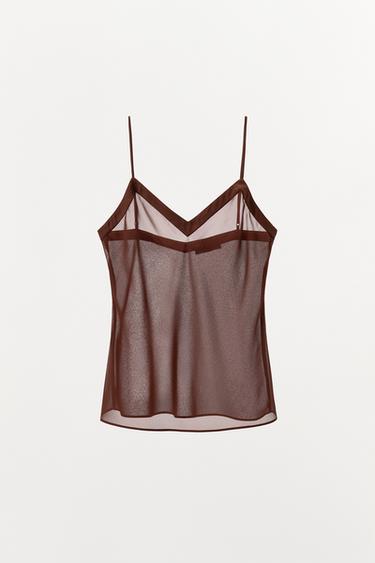 TOP LISERÉ SATINÉ - Marron de Zara - Image 2