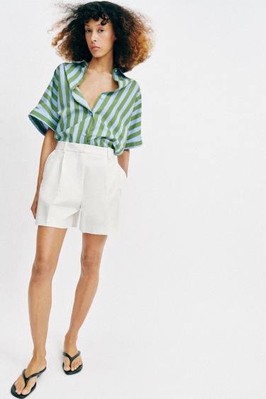 Zara HIGH-WAISTED PLEATED SHORTS - White - Image 0