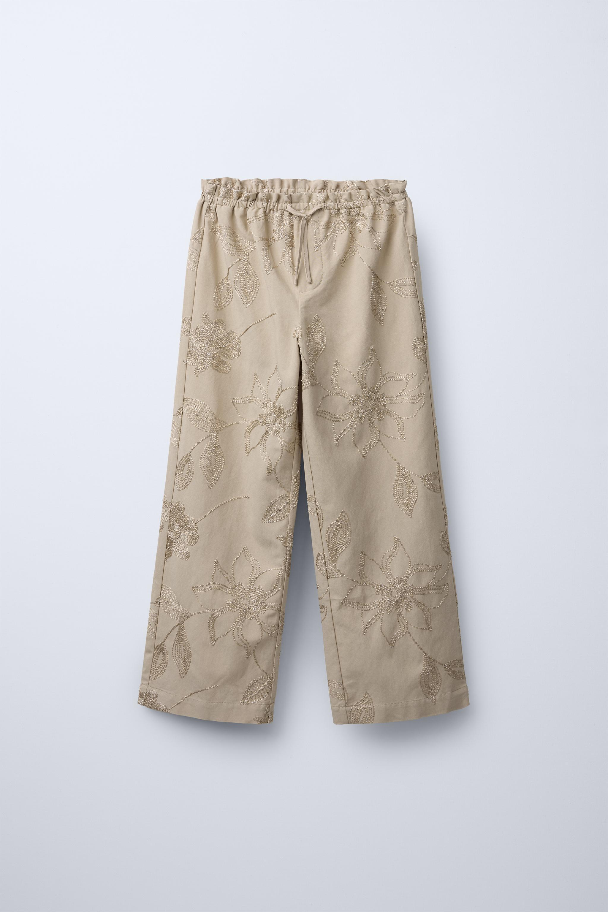 SHIMMER EMBROIDERED PANTS - Light beige | ZARA United States