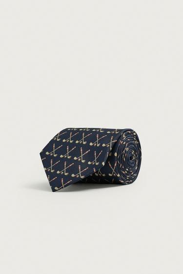 100% SILK JACQUARD GOLF TIE - Navy blue by Zara