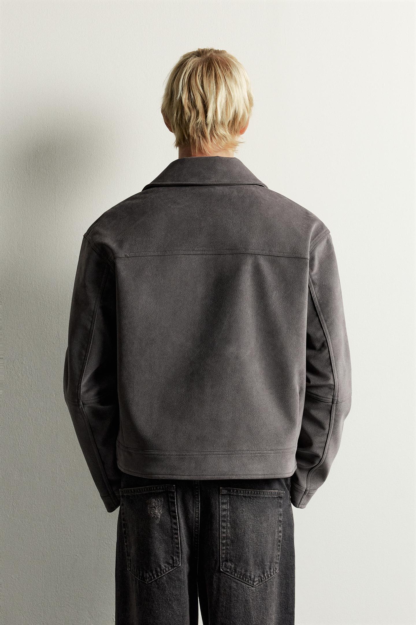 Мужская куртка Zara Suede-Effect Jacket with Frog Fastening, цвет: Антрацитовый серый — фото 3