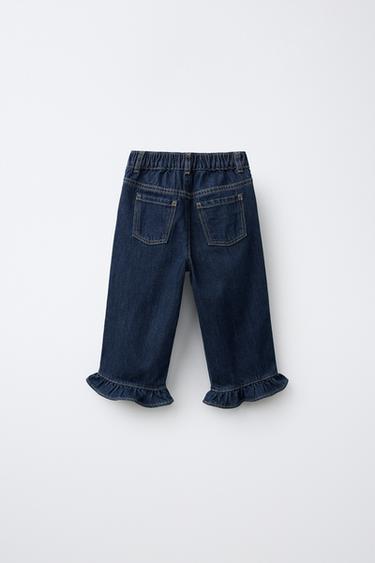 STRAIGHT LEG RUFFLED JEANS — Blue 2