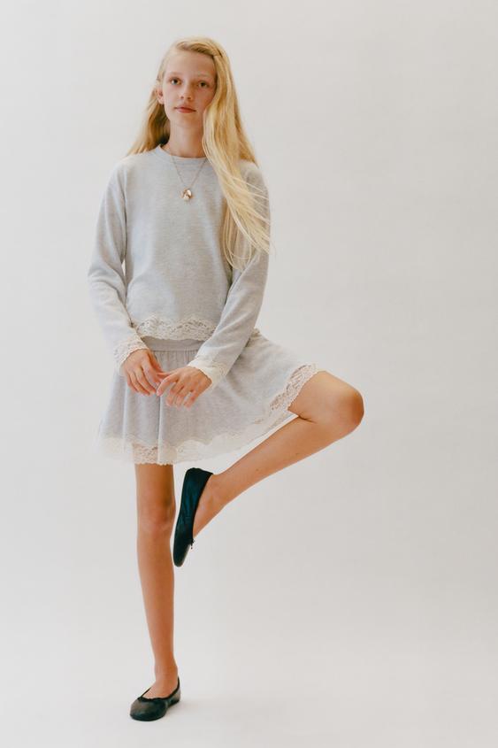 SOFT-TOUCH LACE T-SHIRT - Grey marl by Zara - Image 0