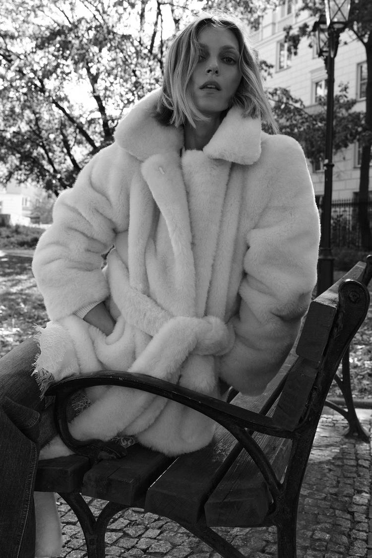 ZW COLLECTION FAUX FUR BELTED COAT Ecru ZARA United States