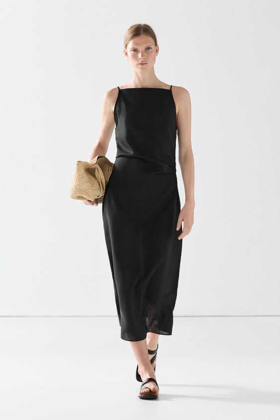 Linen blend pleated midi dress from Zara - $180