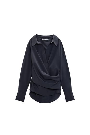 WOOL BLEND CROSSOVER SHIRT