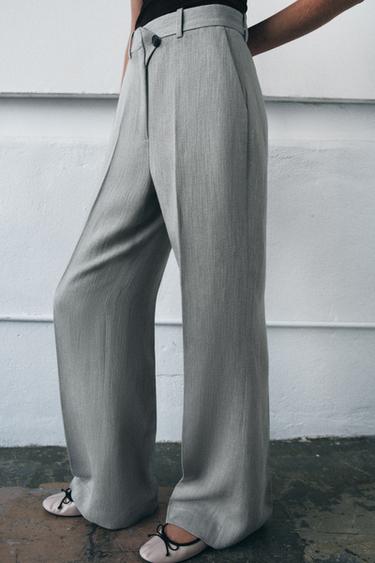 ZW COLLECTION FLARE TEXTURED TROUSERS - Grey by Zara