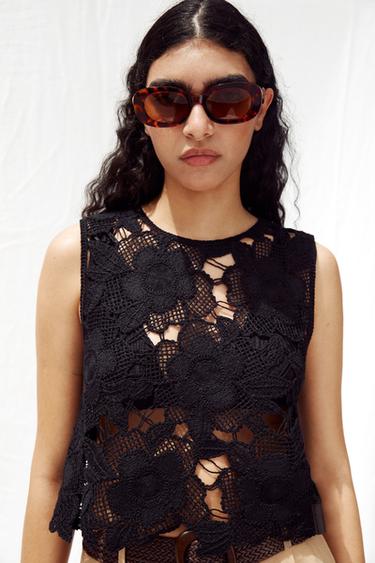 TOP CROCHET FLEUR - Noir de Zara - Image 1