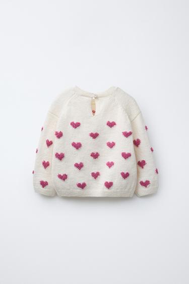 HEART PRINT KNIT SWEATER - Ecru by Zara - Image 1