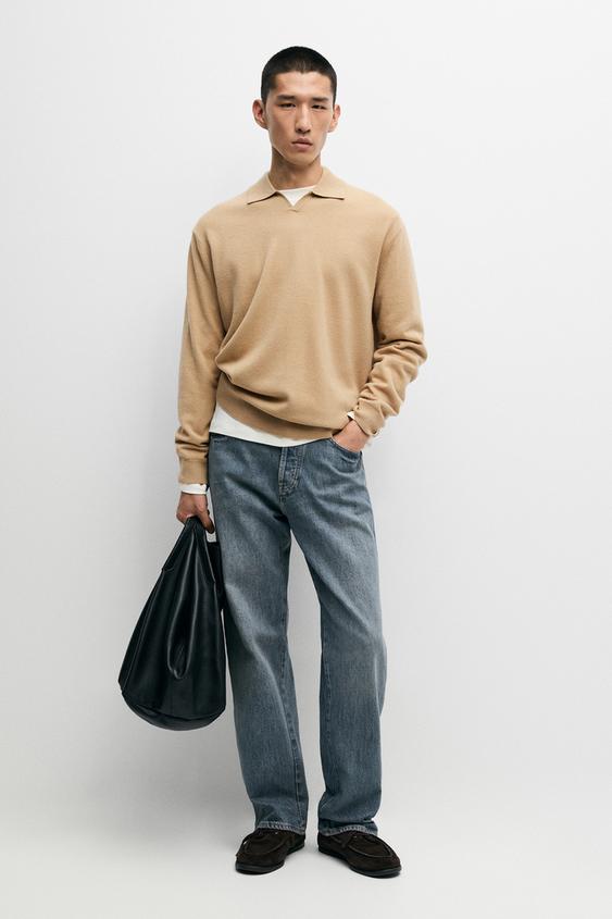 Zara 100% wool knit polo sweater - Mid-camel - Image 0