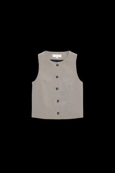 Zara PLAID VEST - Beige / Navy - Image 0