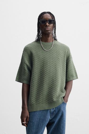 STRUCTURED KNIT T-SHIRT - Green by Zara