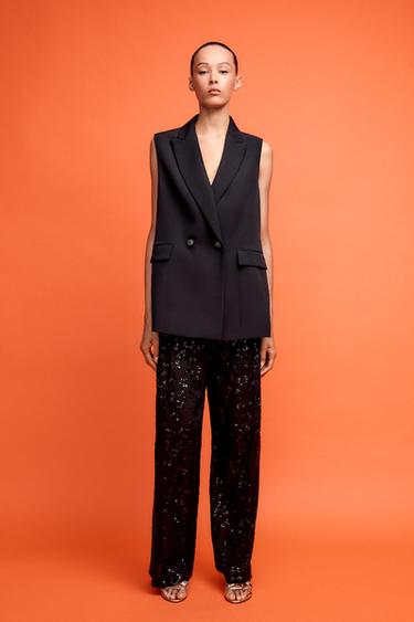 LONG WAISTCOAT WITH RHINESTONE BUTTON - Black by Zara