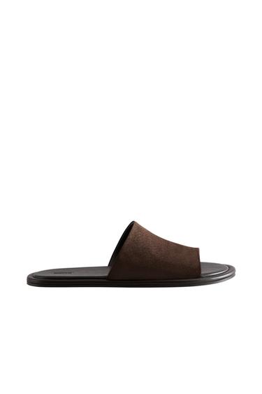 LEATHER SLIDERS - Brown by Zara