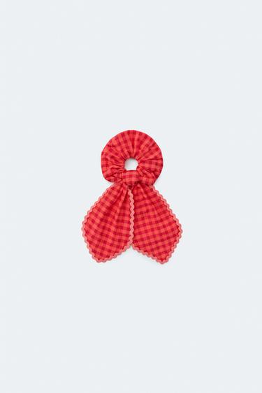 Zara LIMITED EDITION GINGHAM BOW SCRUNCHIE - Red / Orange - Image 0
