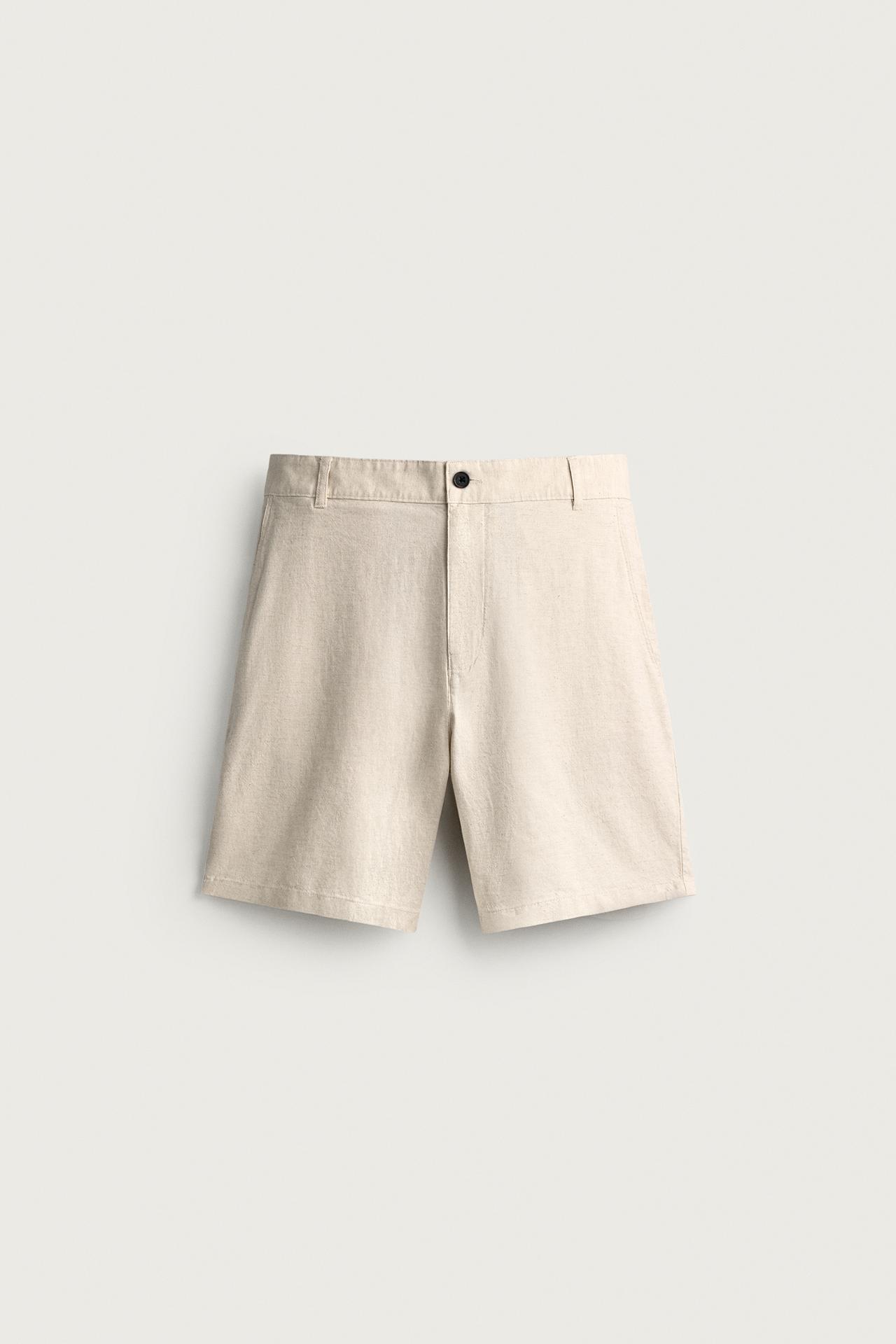 STRUCTURED REGULAR FIT SHORTS — Light beige