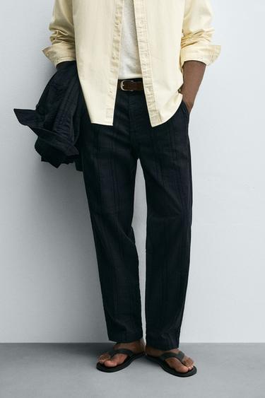 STRIPED JACQUARD TROUSERS - Navy blue by Zara