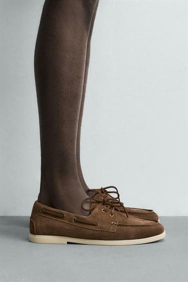 LEATHER DECK SHOES - Brown by Zara - Image 0