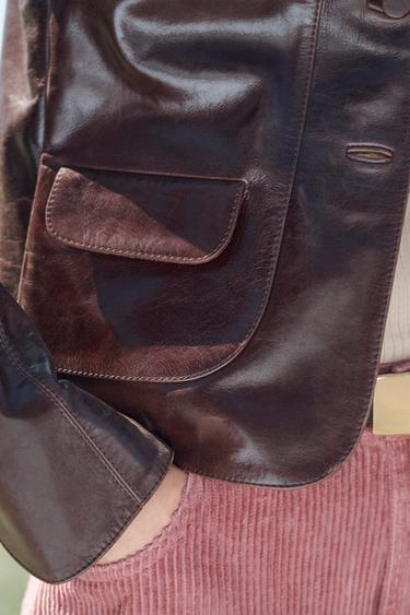 BLAZER COURTE 100% CUIR LIMITED EDITION - Bordeaux de Zara - Image 3