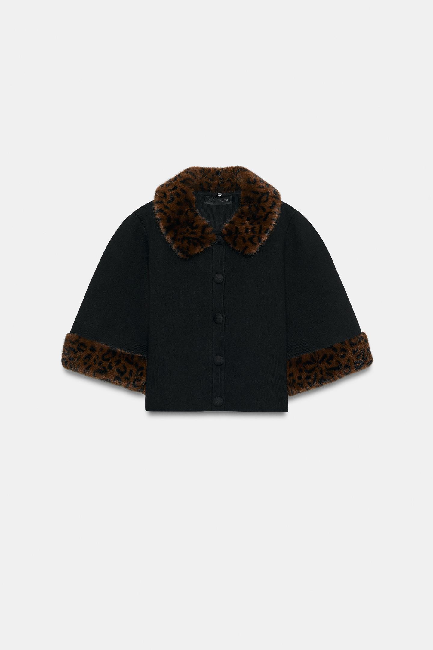 Женский кардиган Zara Short Knit with Detachable Lapel, цвет: Чёрный — фото 8