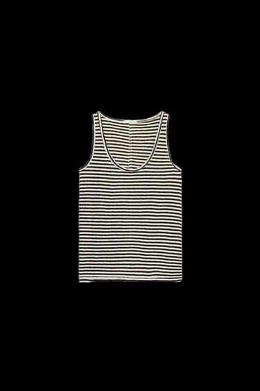 Zara STRIPED COTTON AND LINEN TOP - Ecru / Brown - Image 0