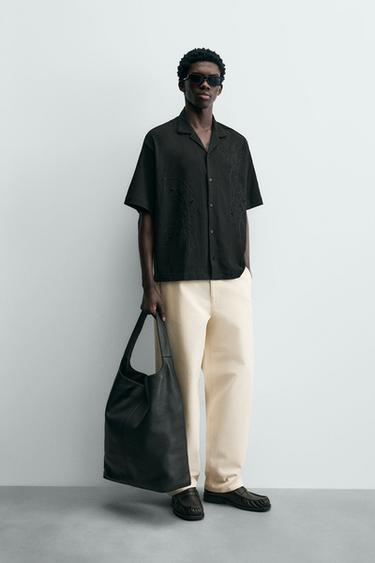 CAMISA RELAXED FIT BORDADOS - Negro de Zara - Imagen 0