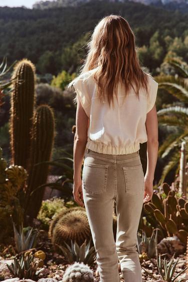LINEN BLEND TOP WITH ELASTICATED HEM - Ecru by Zara - Image 1