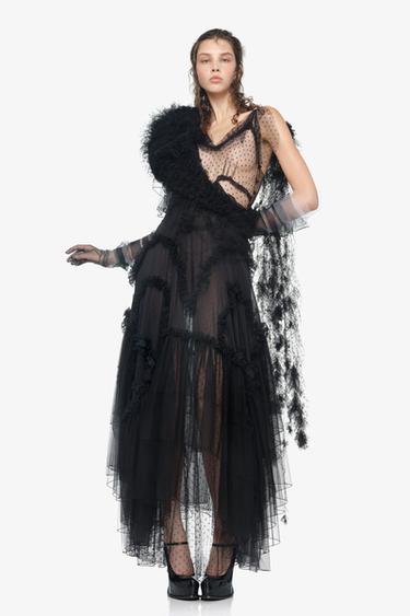LIMITED EDITION MIDI DRESS IN COMBINED TULLE AND DOTTED MESH - Black by Zara