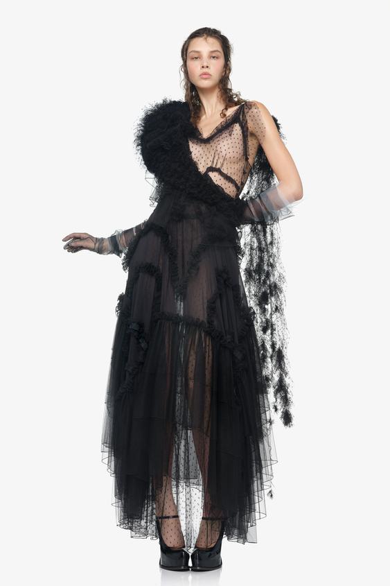 LIMITED EDITION MIDI DRESS IN COMBINED TULLE AND DOTTED MESH - Black by Zara - Image 0