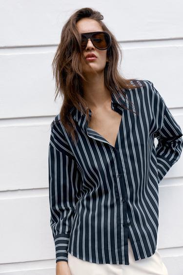 CHEMISE À RAYURES - Bleu de Zara